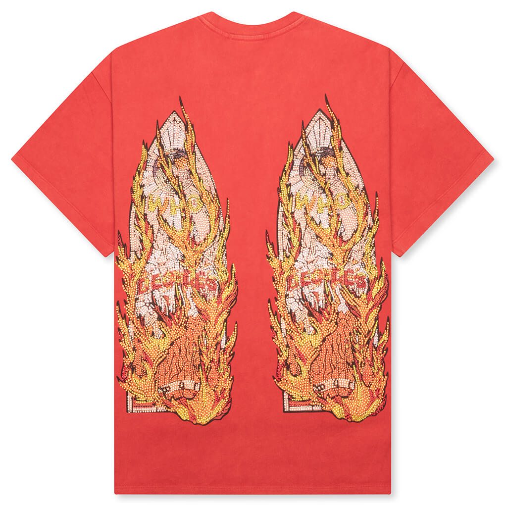 Rhinestone Flame Glass Jersey Tee - Ruby