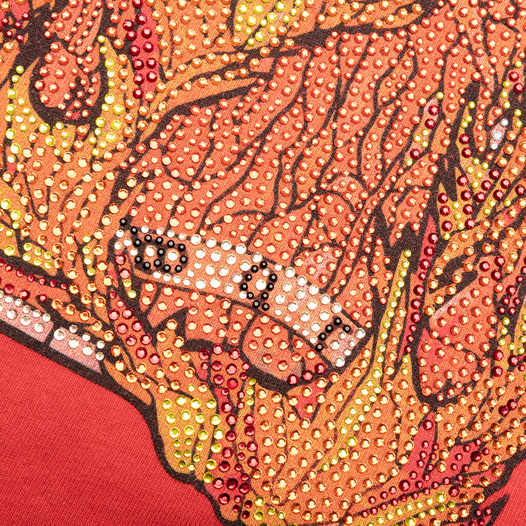 Rhinestone Flame Glass Jersey Tee - Ruby
