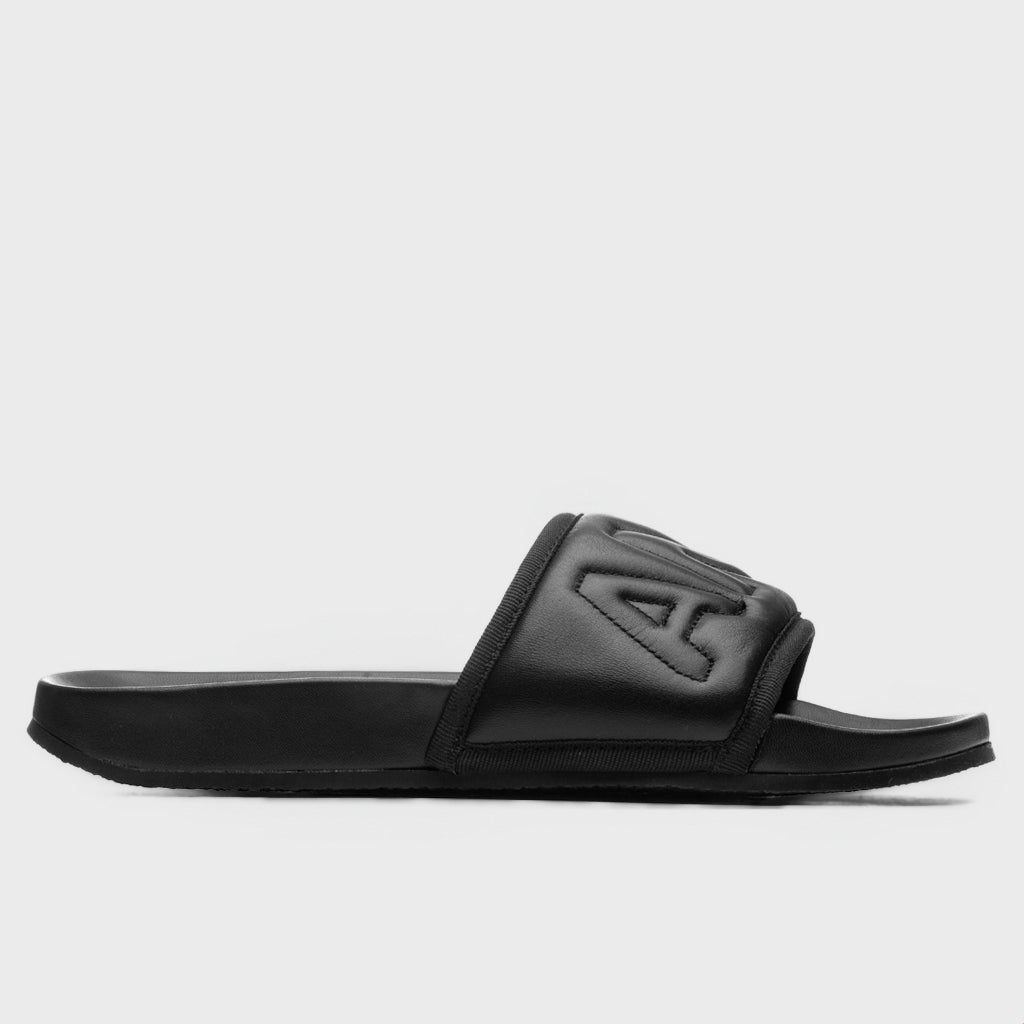 Padded Leather Slider- Black/Black