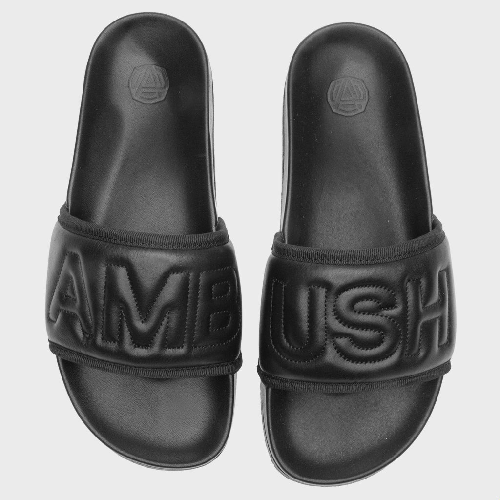 Padded Leather Slider- Black/Black