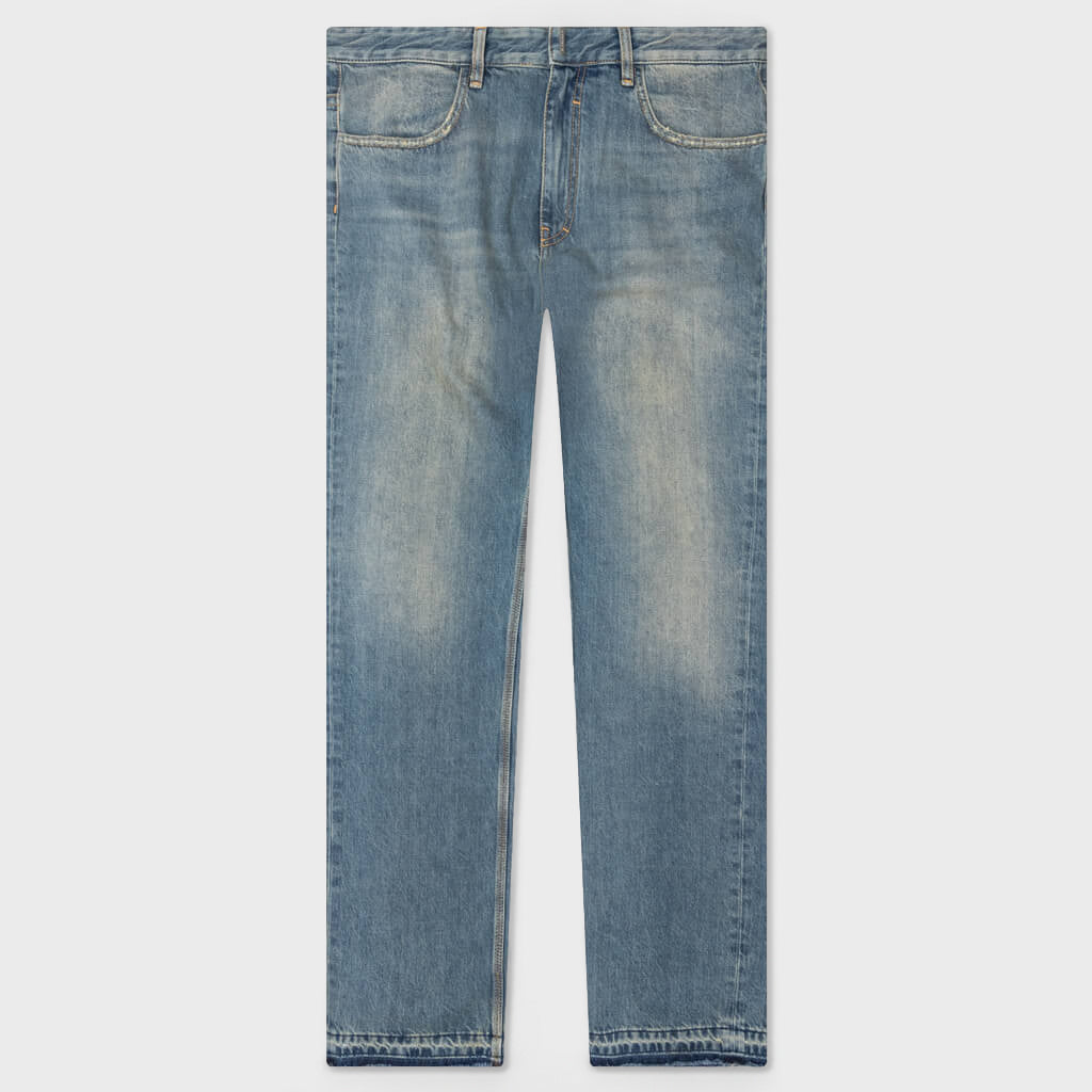 Unpicked Hem Straight Fit Pant - Medium Blue