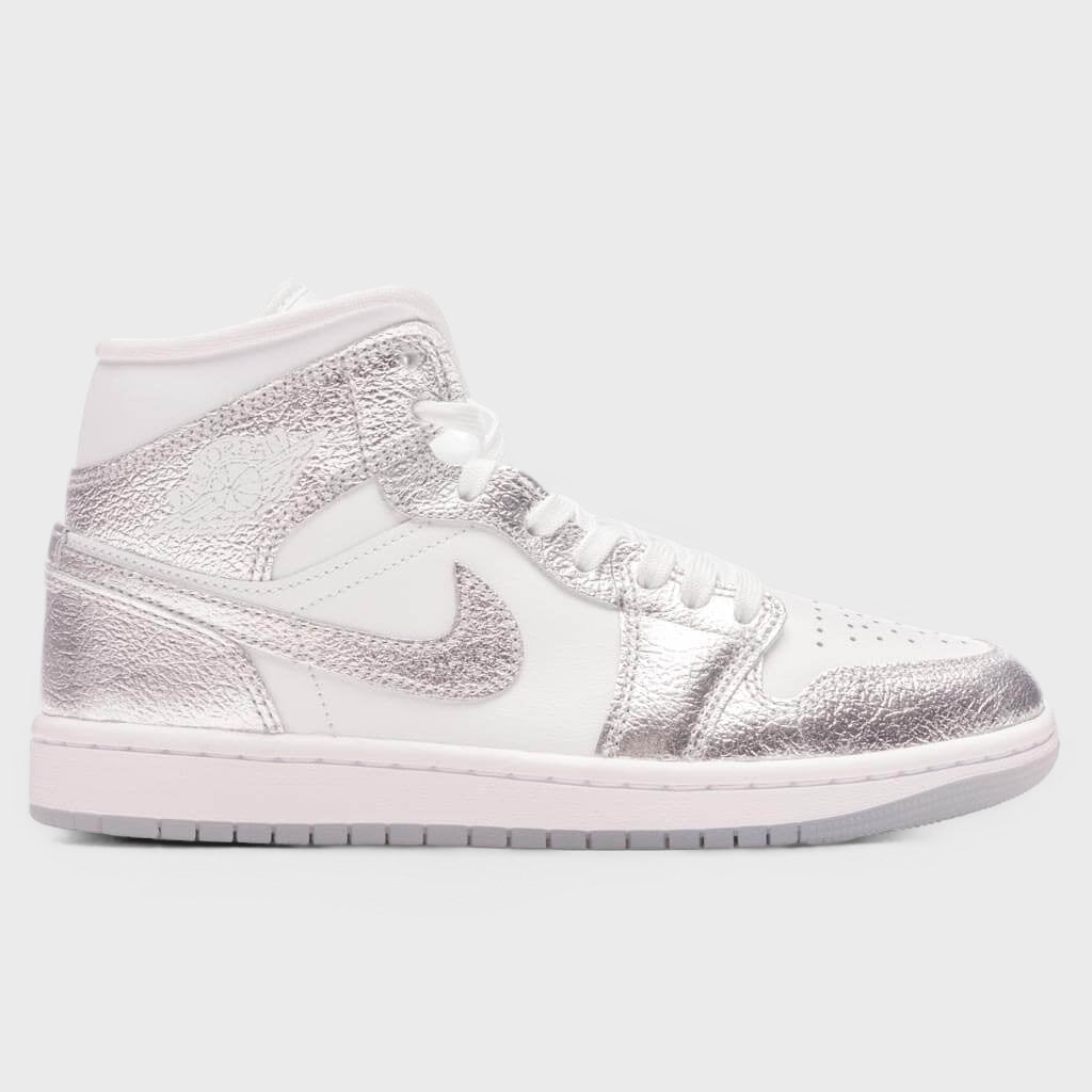 Women's Air Jordan 1 Mid - White/Metallic Silver/Wolf Grey
