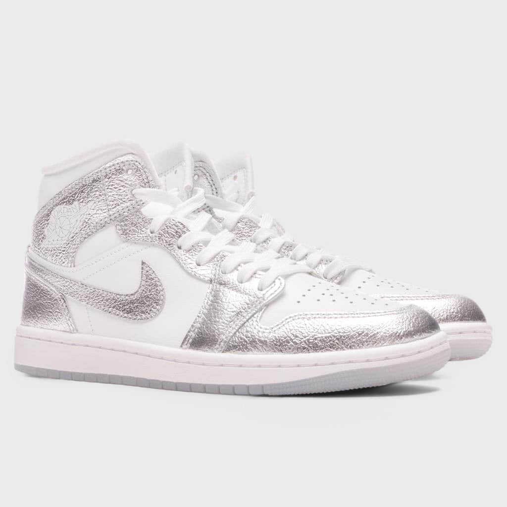 Women's Air Jordan 1 Mid - White/Metallic Silver/Wolf Grey