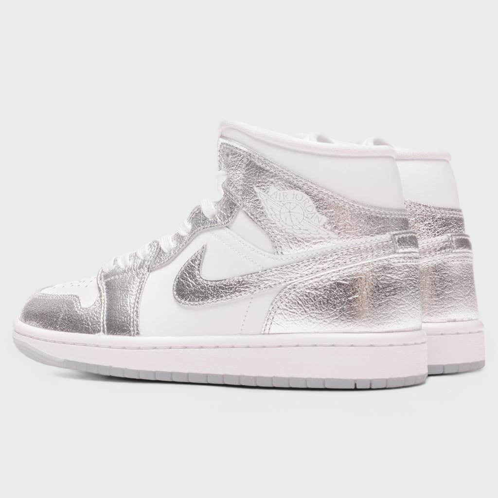 Women's Air Jordan 1 Mid - White/Metallic Silver/Wolf Grey