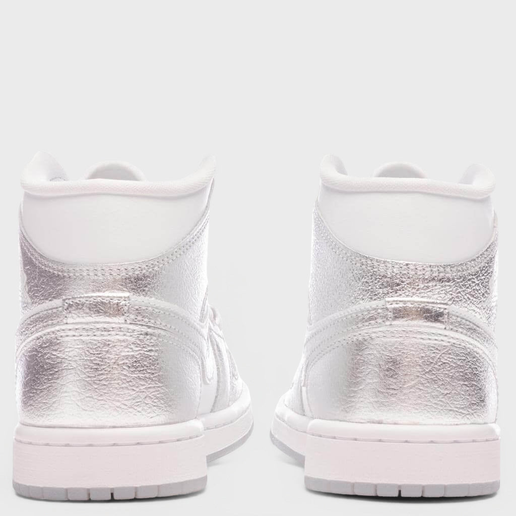 Women's Air Jordan 1 Mid - White/Metallic Silver/Wolf Grey
