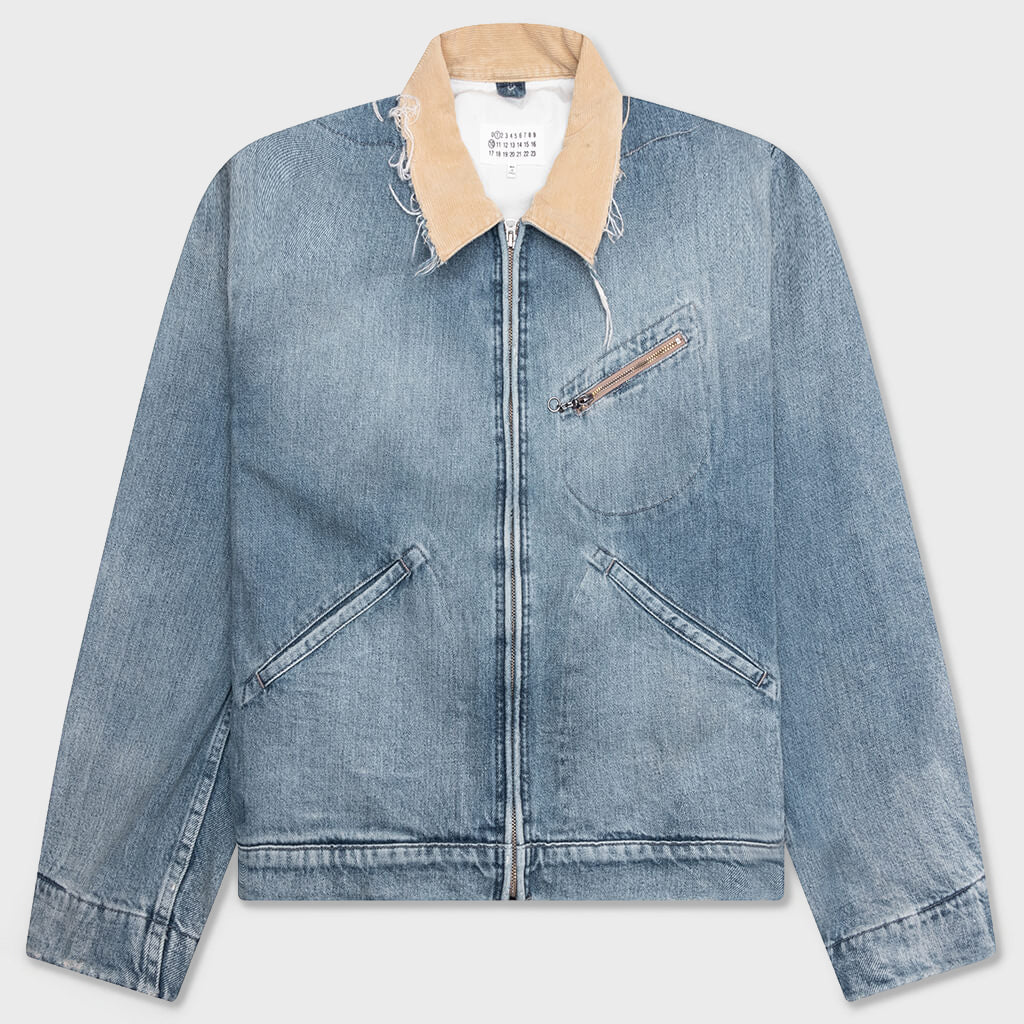 Denim Jacket with Corduroy Collar - Light Blue