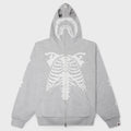 Skeleton Shark Heavy Washed Cropped Fit Full Zip Hoodie - Gray