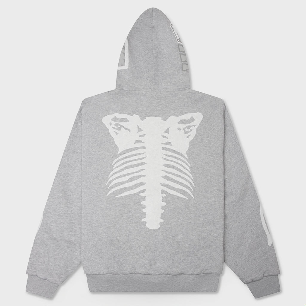 Skeleton Shark Heavy Washed Cropped Fit Full Zip Hoodie - Gray