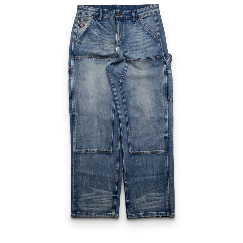KidSuper Eye Badge Washed Double Knee Pant - Washed Blue