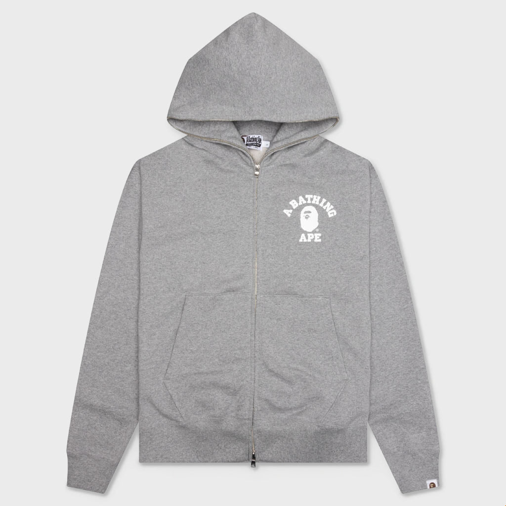 College Relaxed Fit Full Zip Hoodie - Gray