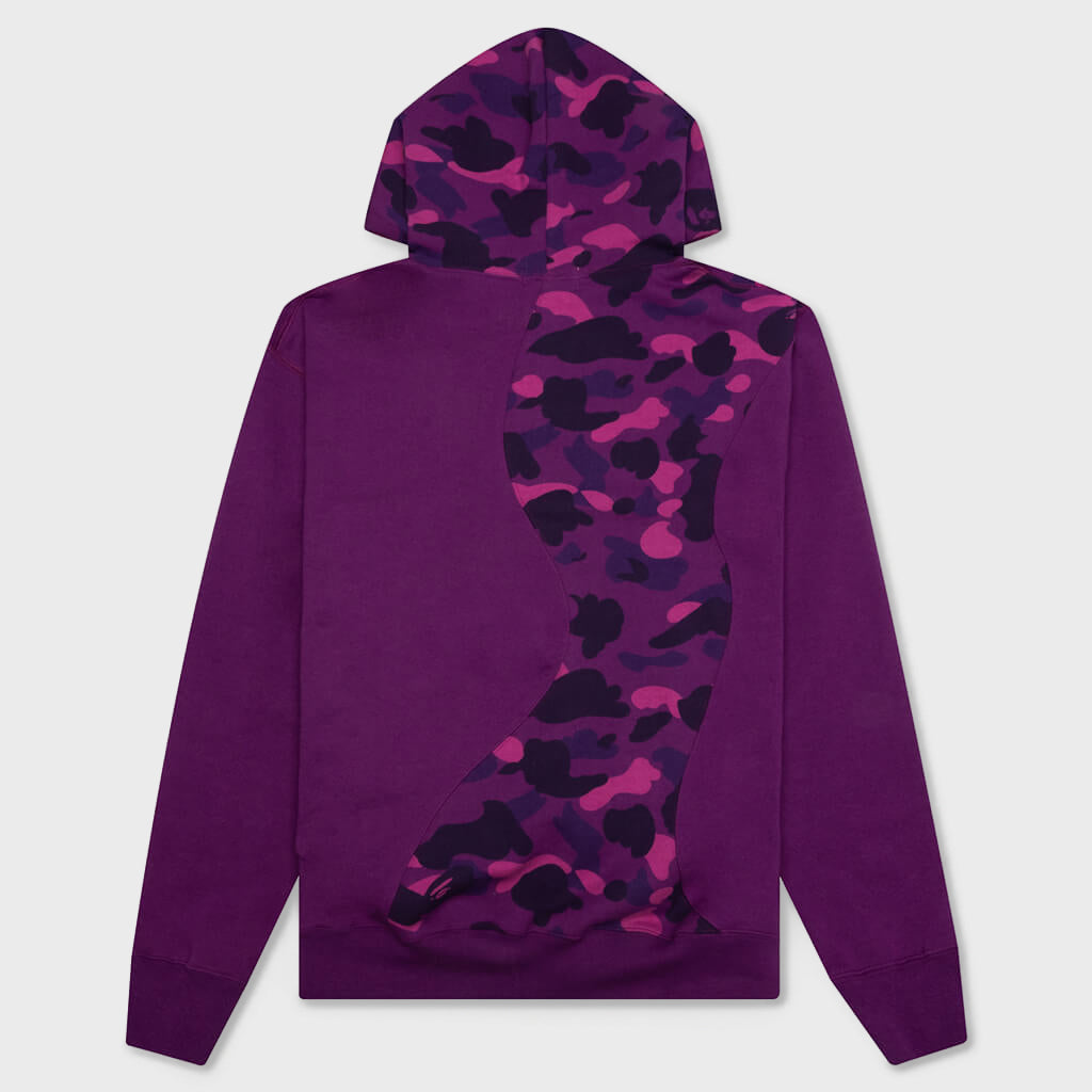 Color Camo College Cutting Relaxed Fit Hoodie - Purple