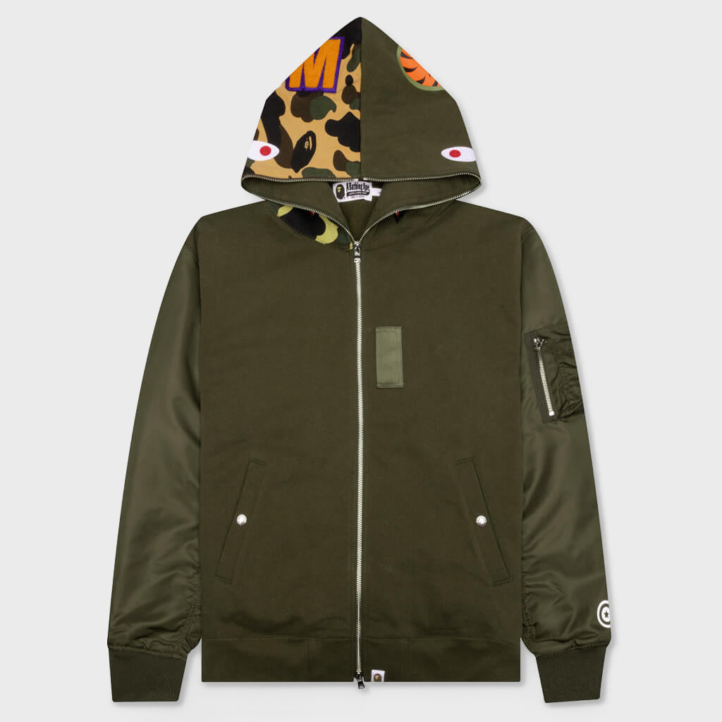 Military Shark Relaxed Fit Full Zip Hoodie - Olive Drab