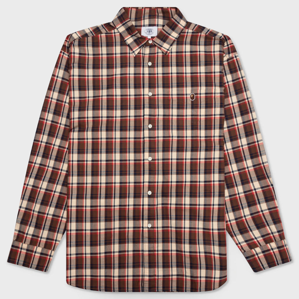 Mini Bape Check Loose Fit Shirt - Red