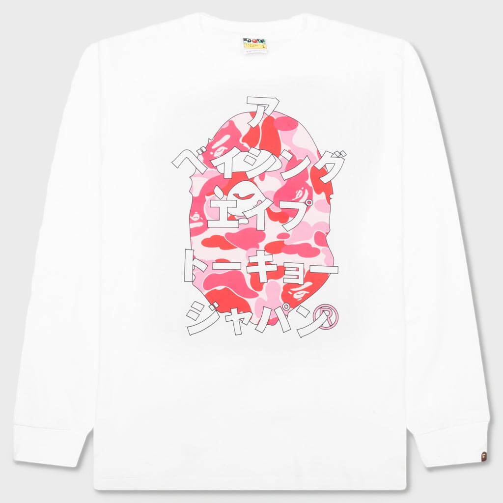 Abc Camo Japanese Letters L/S Tee - White/Pink