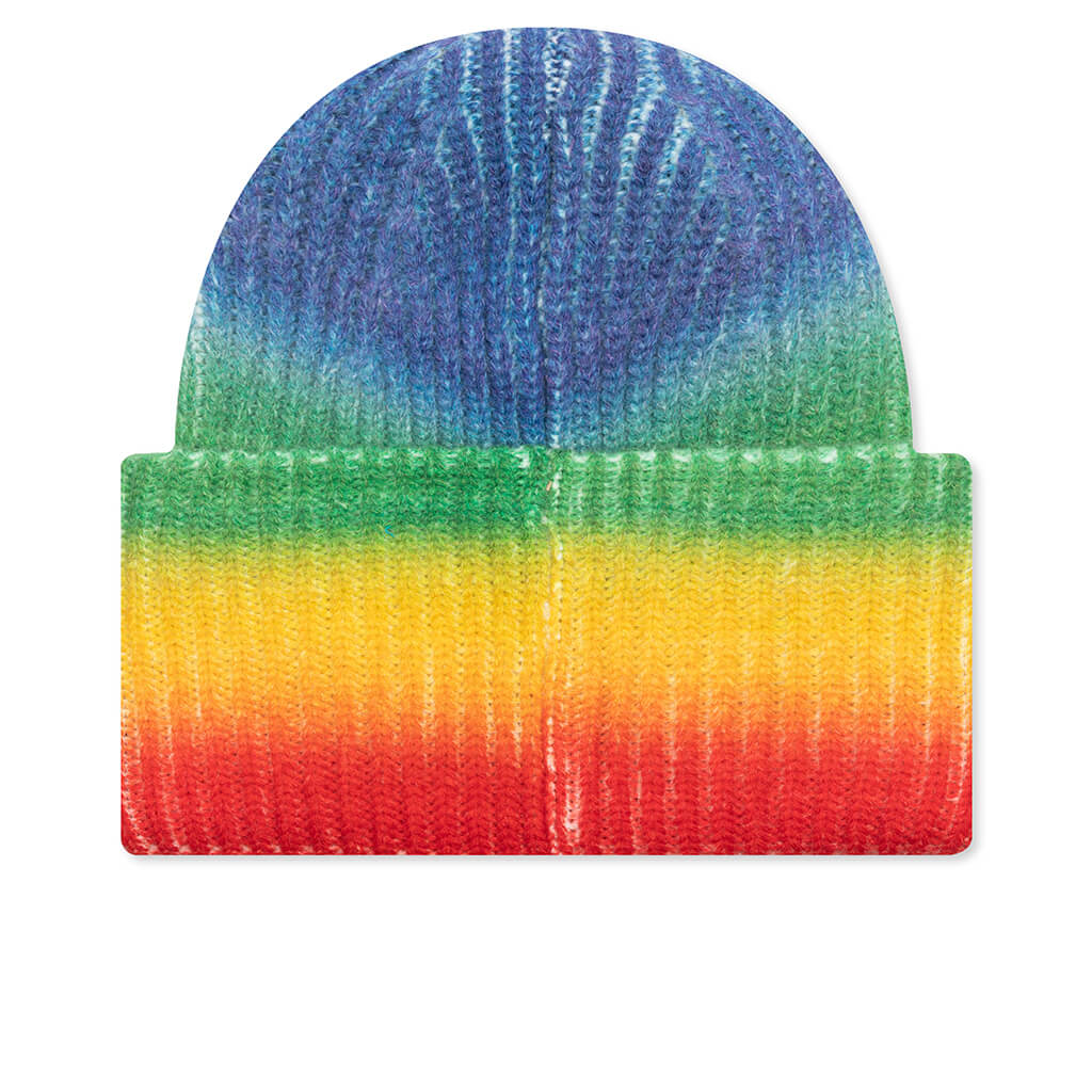 Face Patch Knit Beanie - Coral Red/Green