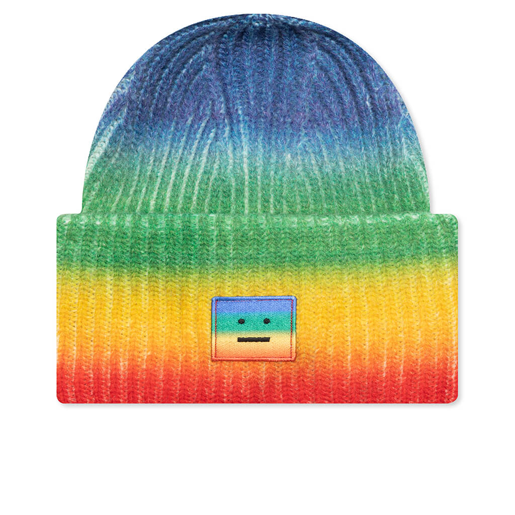 Face Patch Knit Beanie - Coral Red/Green