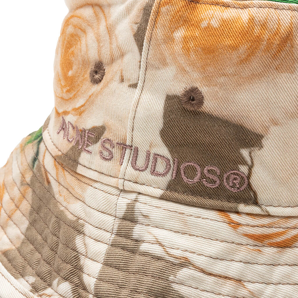 Rose Print Bucket Hat - Peach Orange