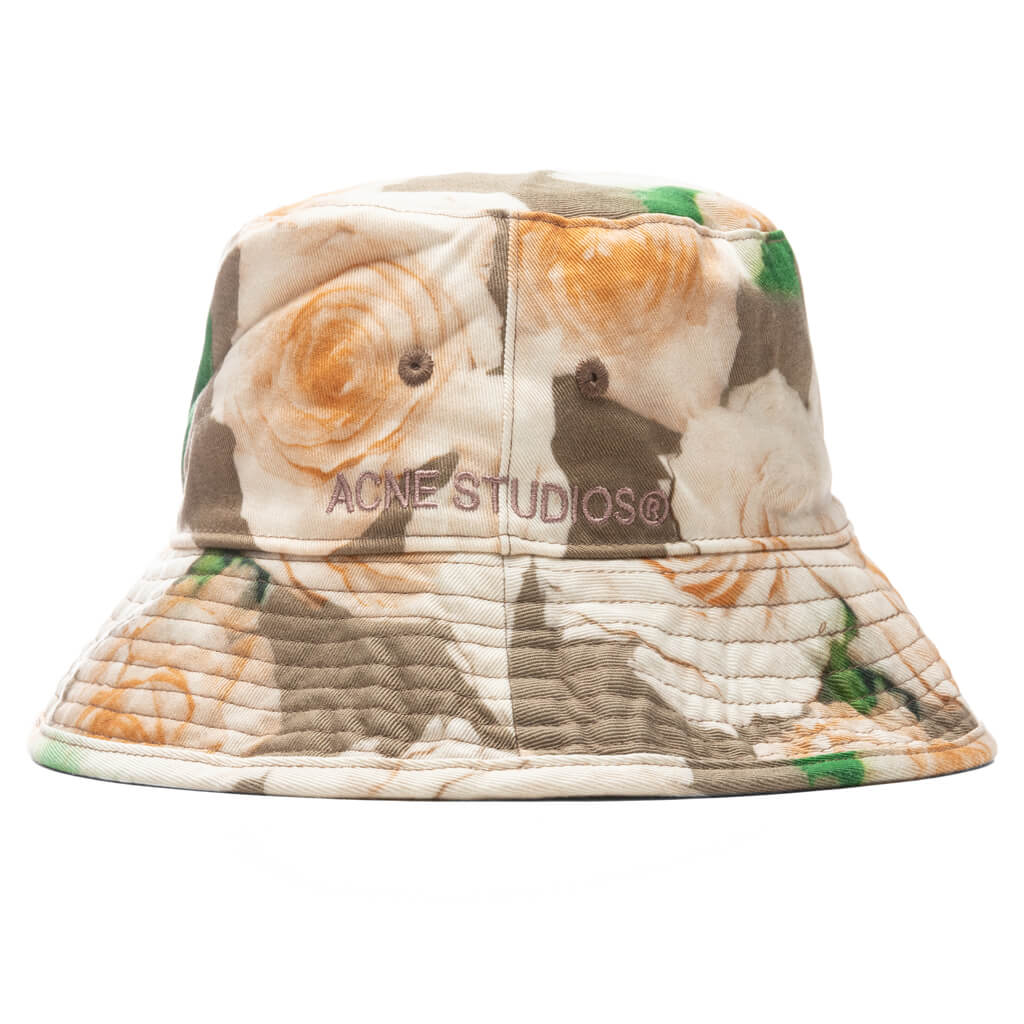 Rose Print Bucket Hat - Peach Orange