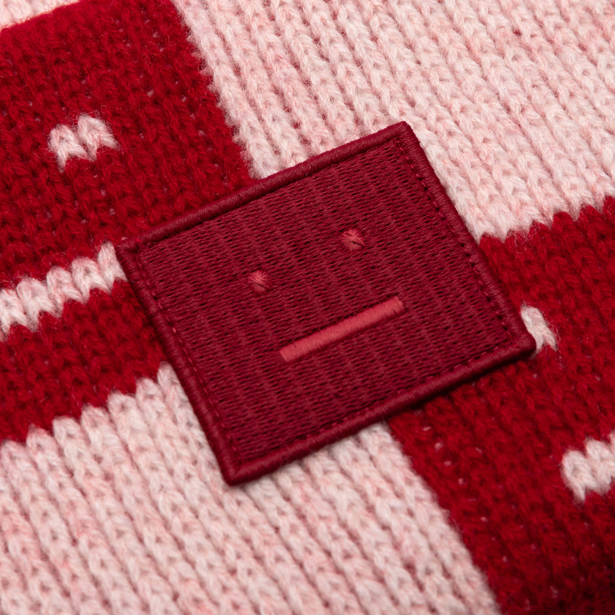 Jacquard Knit Beanie Hat - Deep Red/Faded Pink Melange