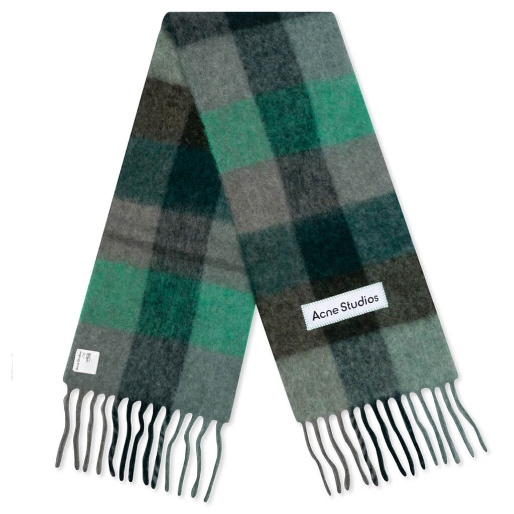 Mohair Checked Scarf - Dark Green/Emerald Green
