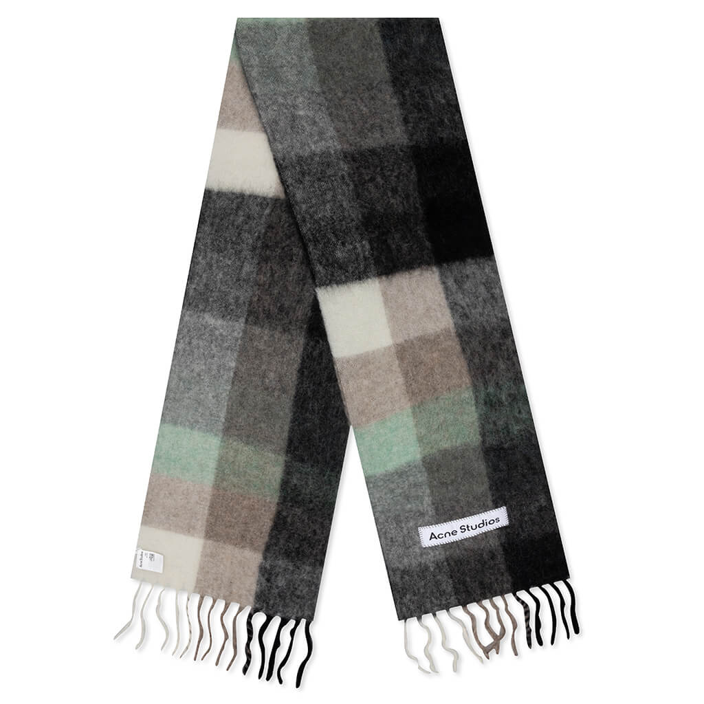 Mohair Checked Scarf - Green/Grey/Black