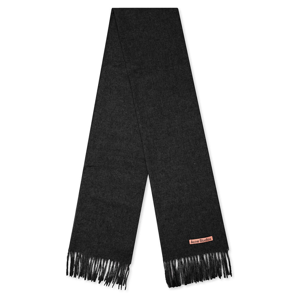 Narrow Wool Fringe Scarf - Black