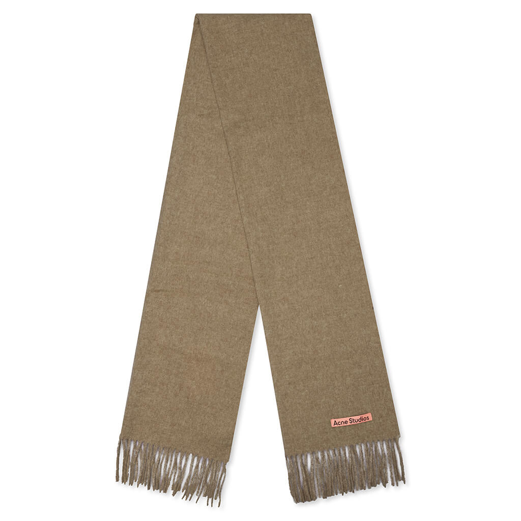 Narrow Wool Fringe Scarf - Caramel Brown