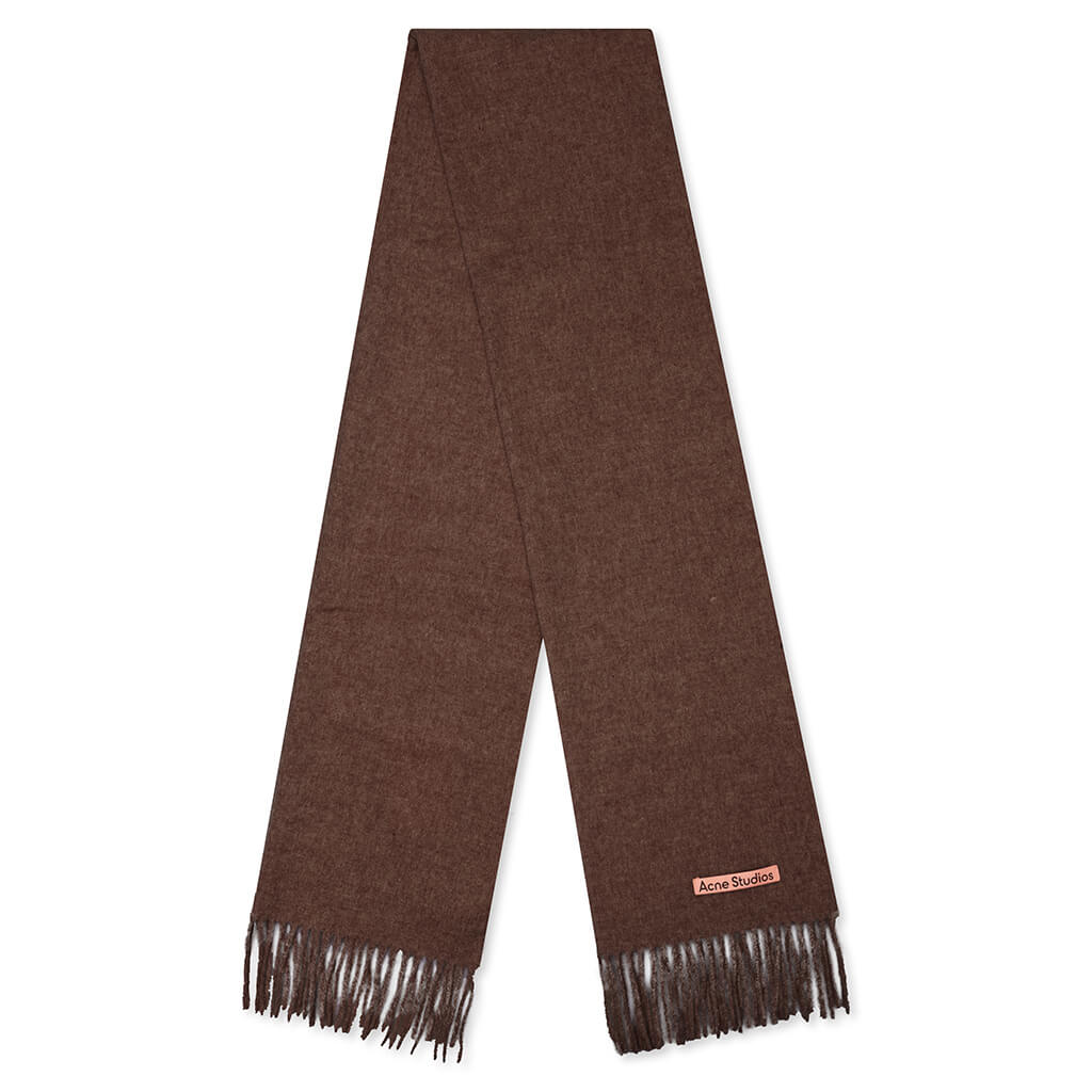 Narrow Wool Fringe Scarf - Dark Rust Melange