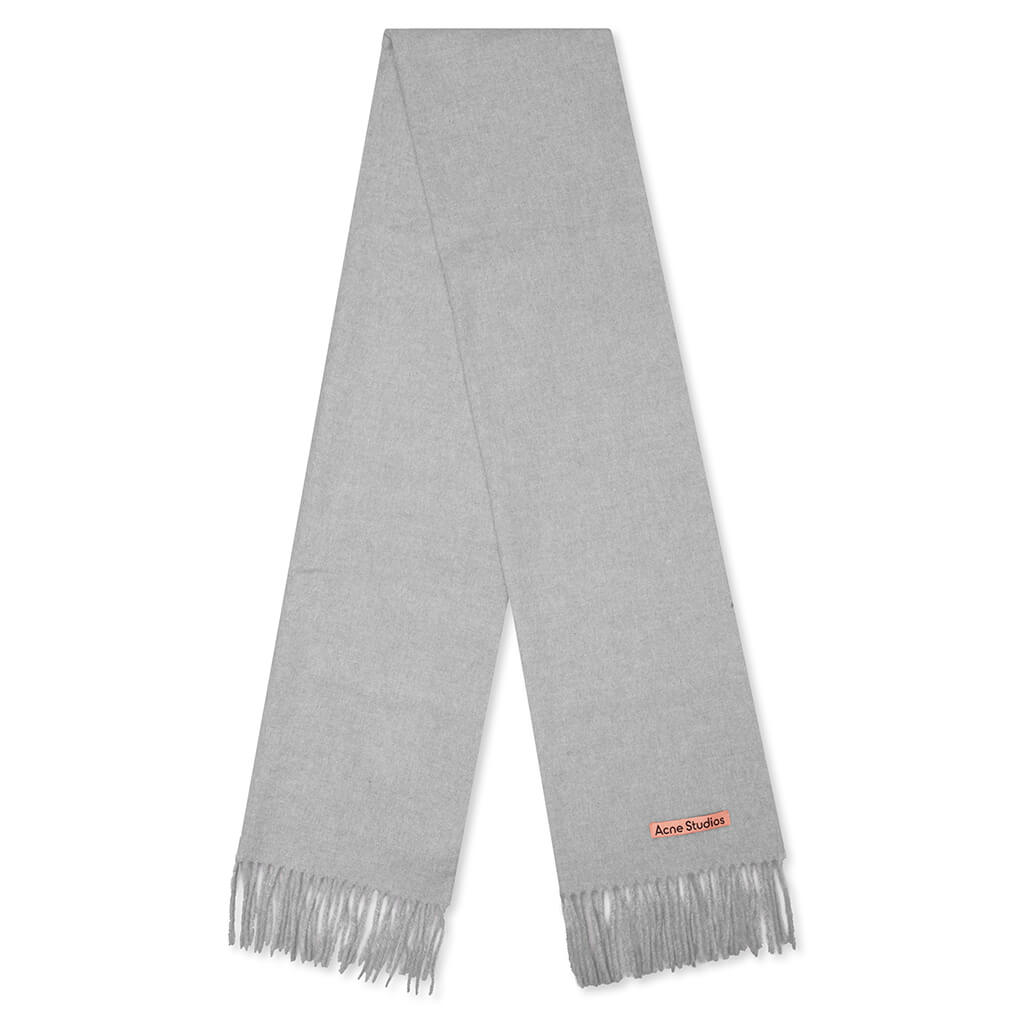 Narrow Wool Fringe Scarf - Light Grey Melange