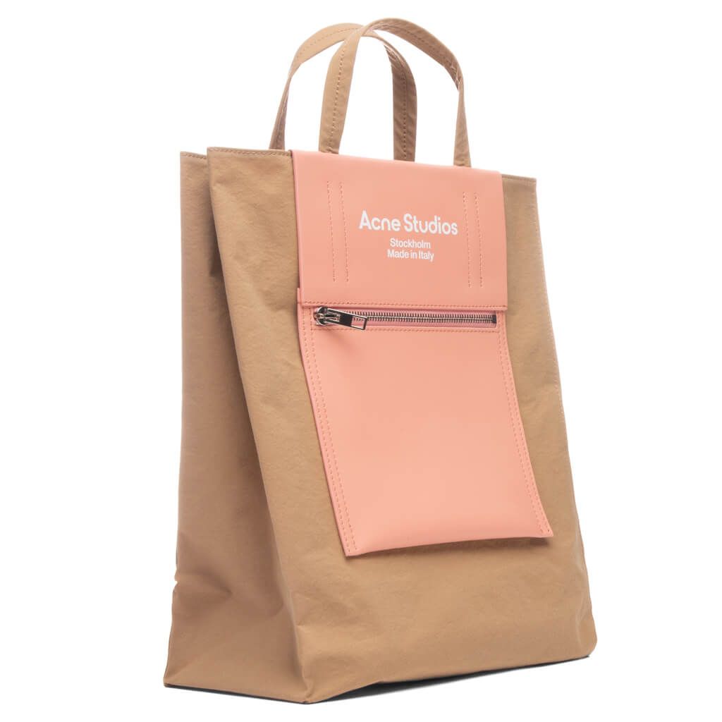 Papery Nylon Tote Bag - Brown/Pink