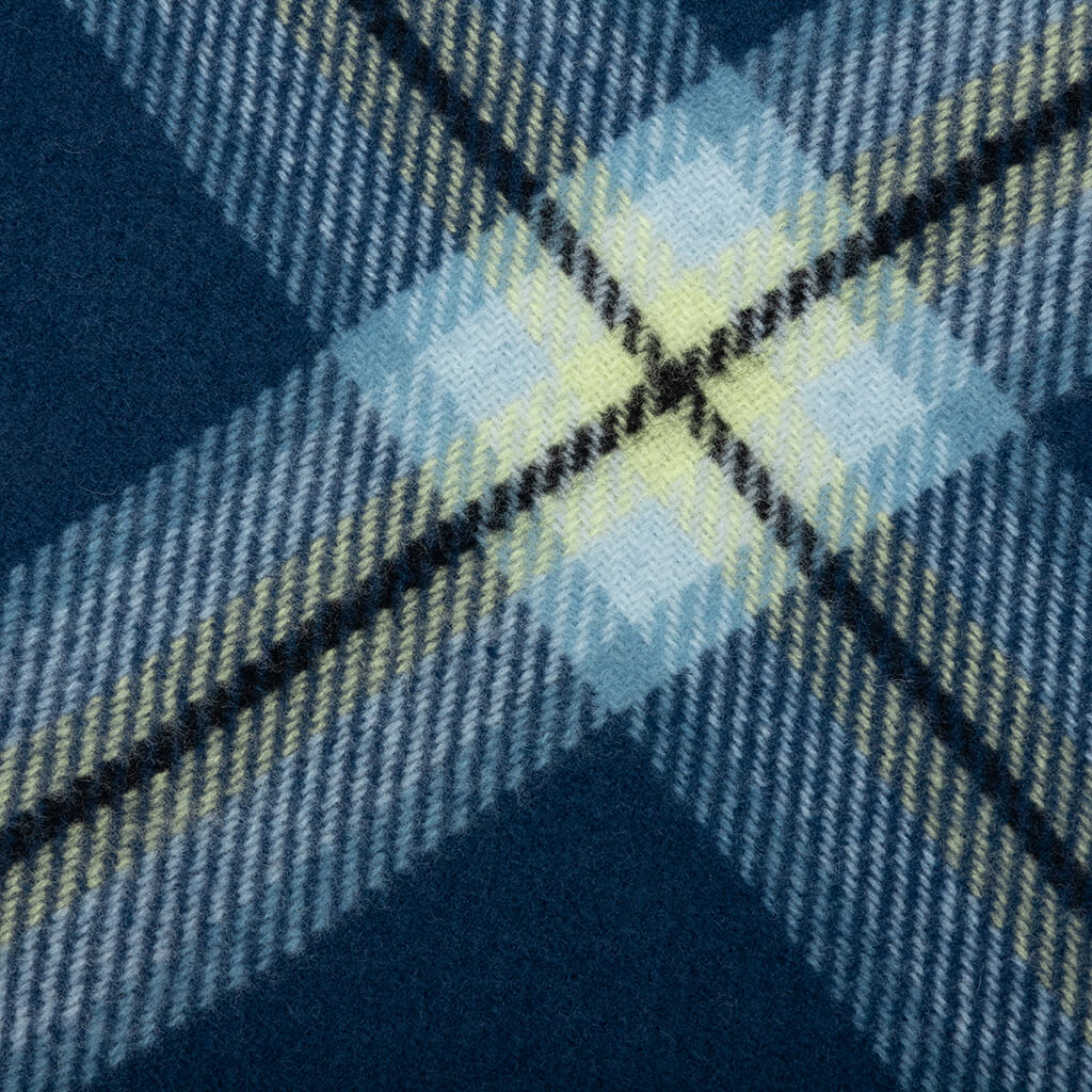 Wool Logo Print Checked Scarf - Dark Blue/Light Blue