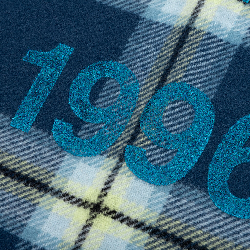 Wool Logo Print Checked Scarf - Dark Blue/Light Blue