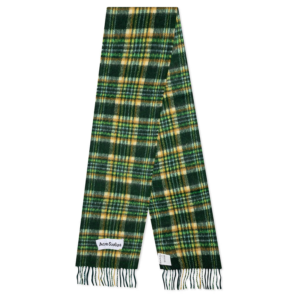 Tartan Wool Blend Scarf - Green