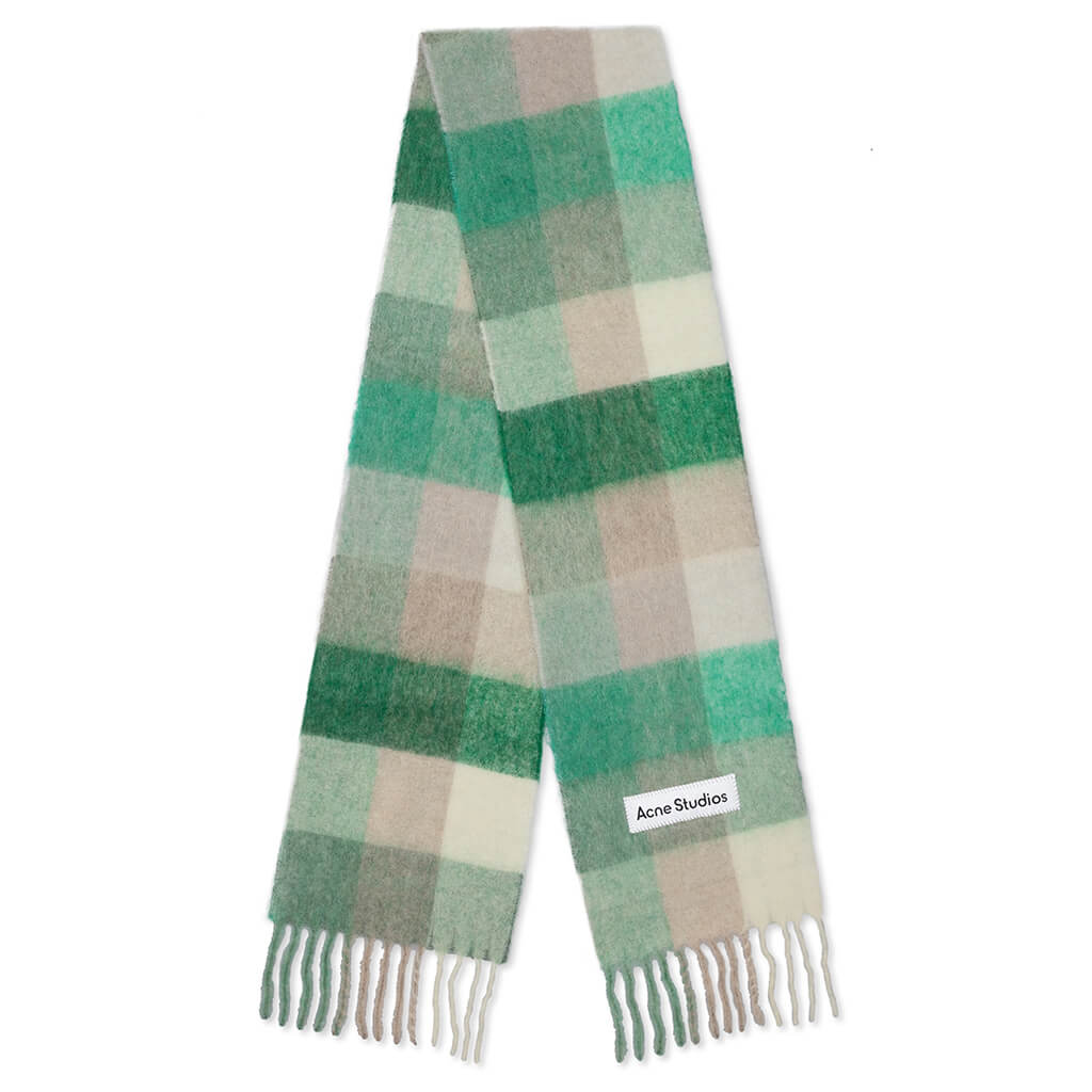 Mohair Checked Scarf - Green/Grey