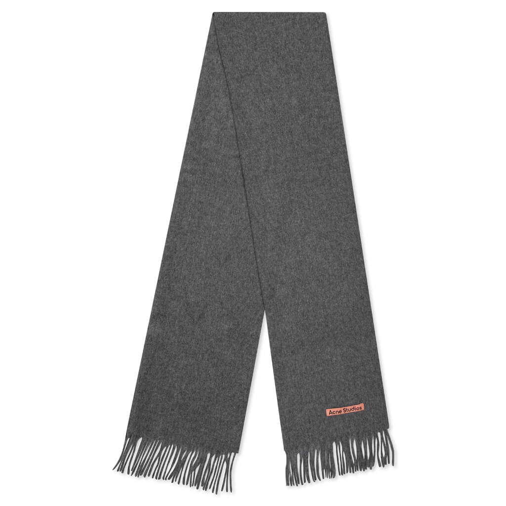 Narrow Wool Fringe Scarf - Grey Melange