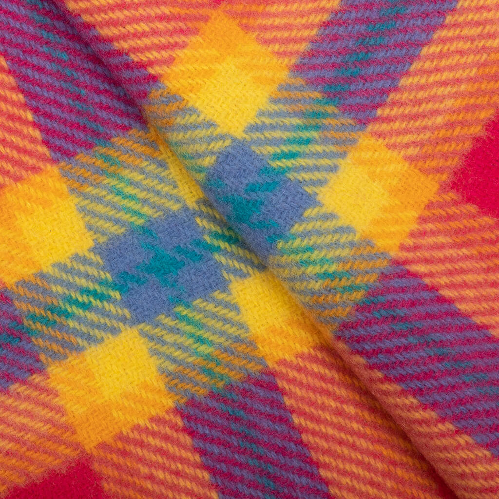 Wool Logo Print Checked Scarf - Fuchsia/Yellow