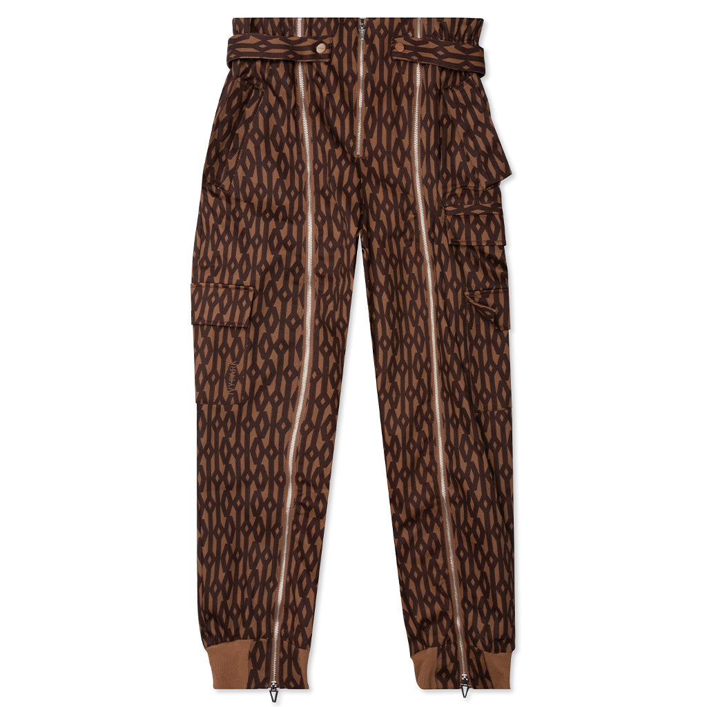 Monogram Zipper Pant - Wild Brown/Night Red