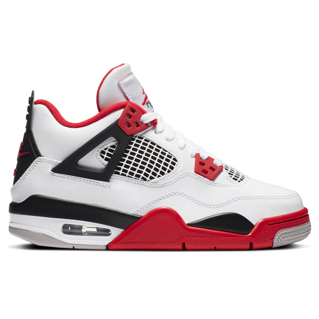 Air Jordan 4 Retro (GS) "Fire Red" - White/Black