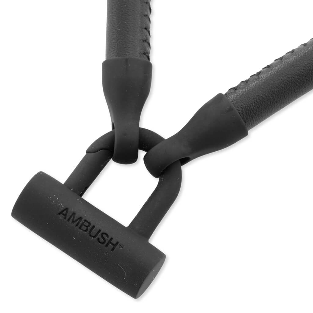 Bike Lock Leather Necklace - Black/Silver
