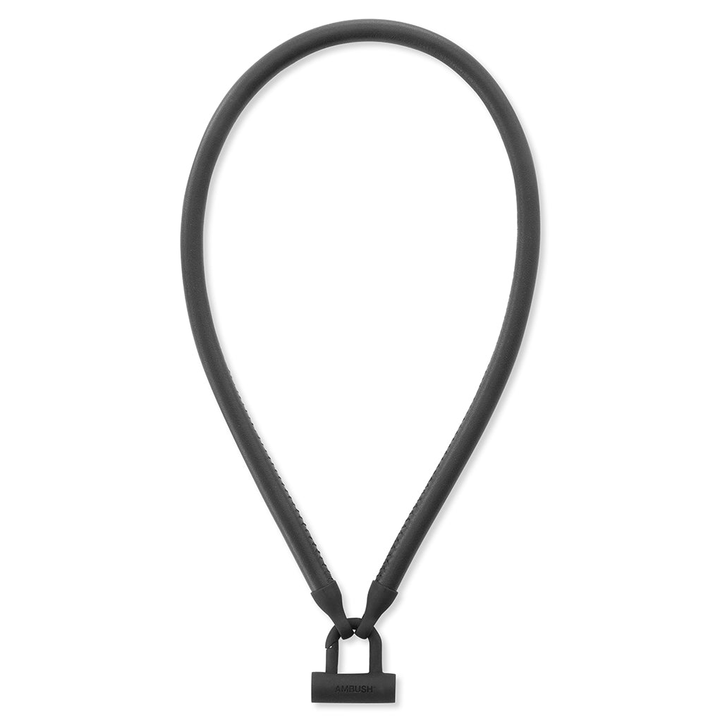 Bike Lock Leather Necklace - Black/Silver