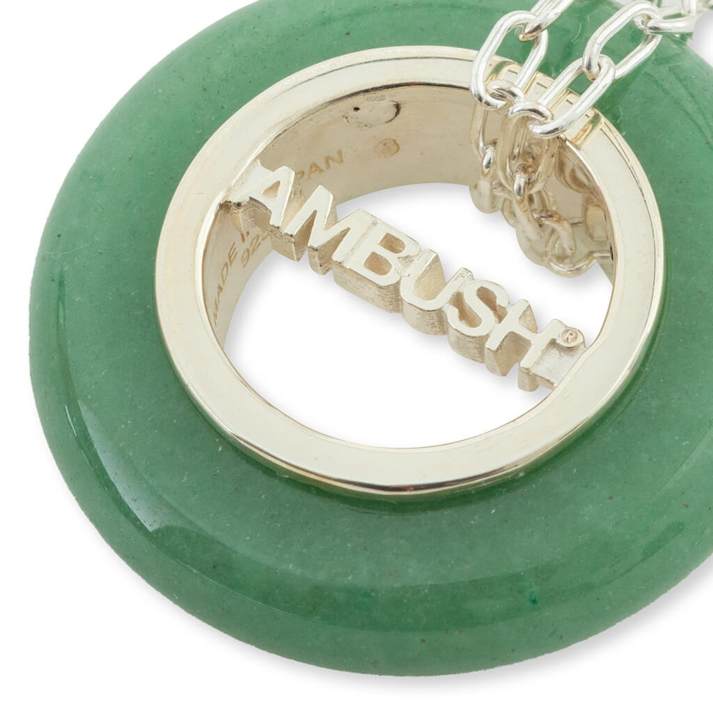 Carved Stones Charm Necklace - Green/Silver