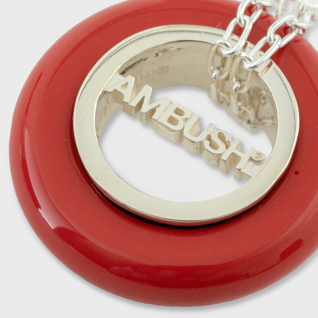 Carved Stones Charm Necklace - Red/Silver