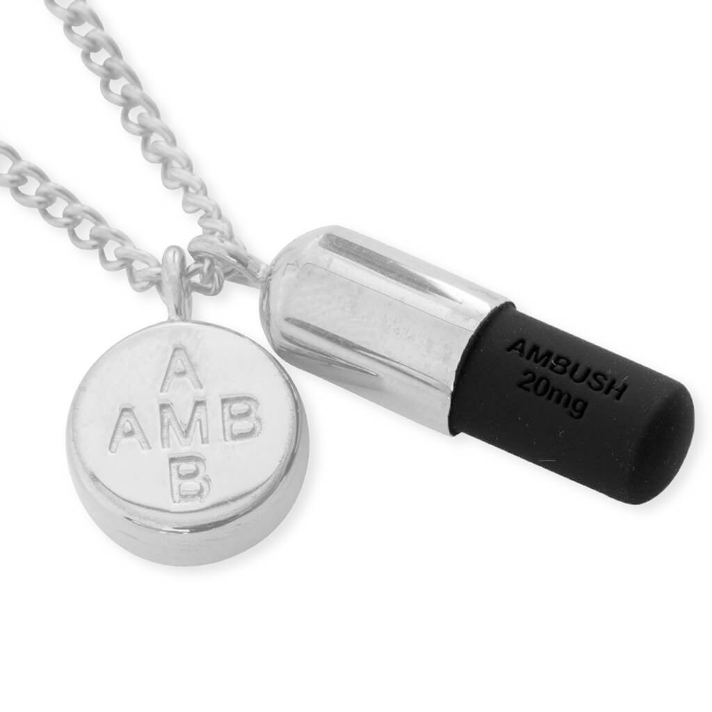 KK Pill Charm Necklace - Silver/Black