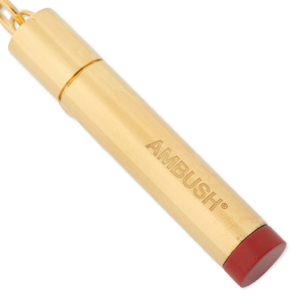 Pill Case Necklace Stone - Gold/Red