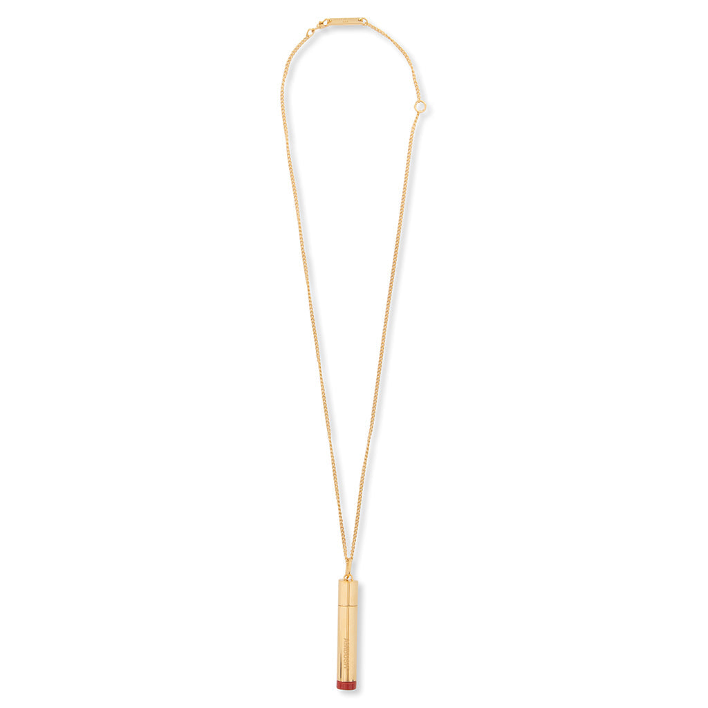 Pill Case Necklace Stone - Gold/Red