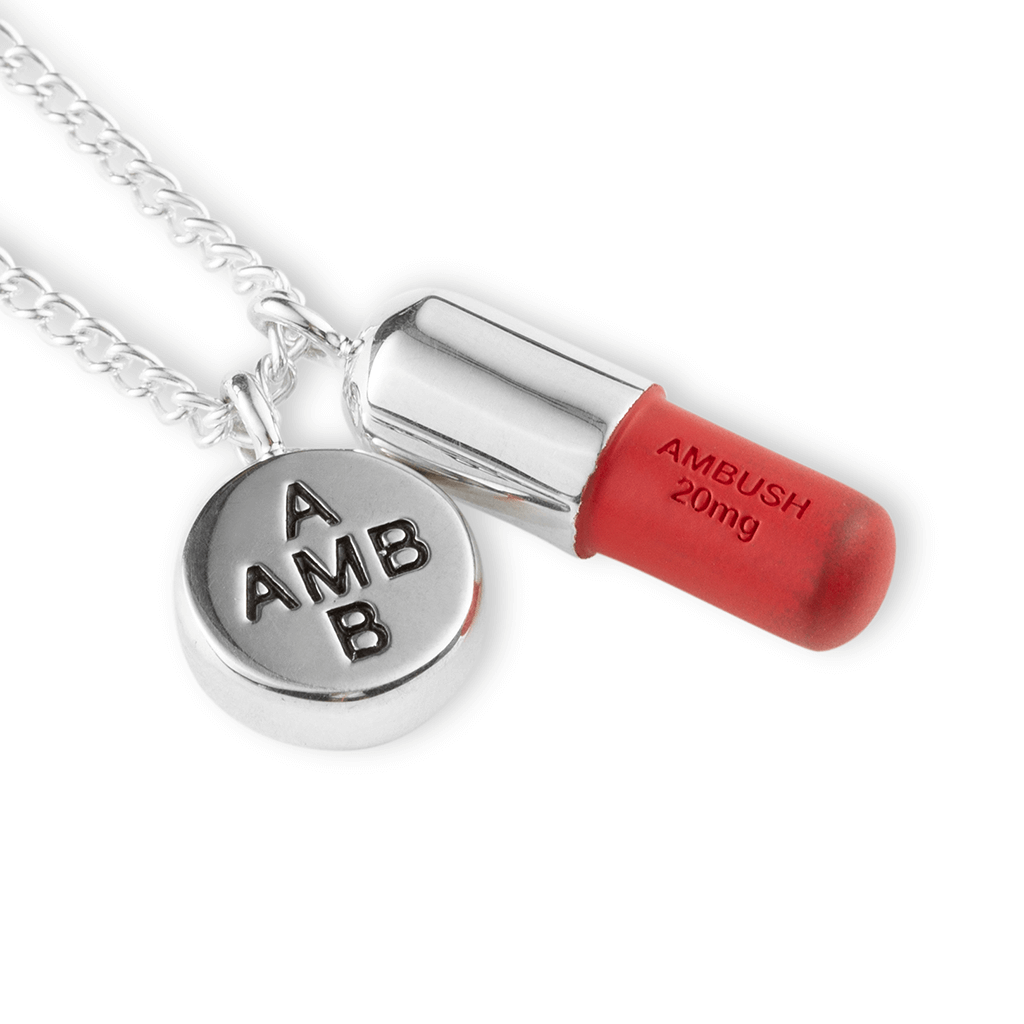 Pill Charm Necklace 2 - Silver/Red