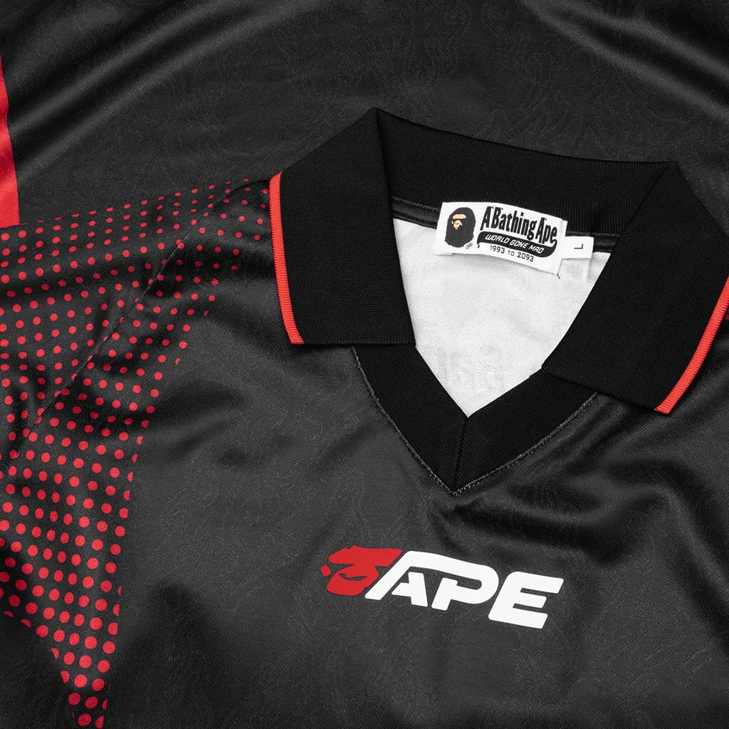 Ape Flame Monogram Jacquard Logo Relaxed Fit Football Jersey - Black