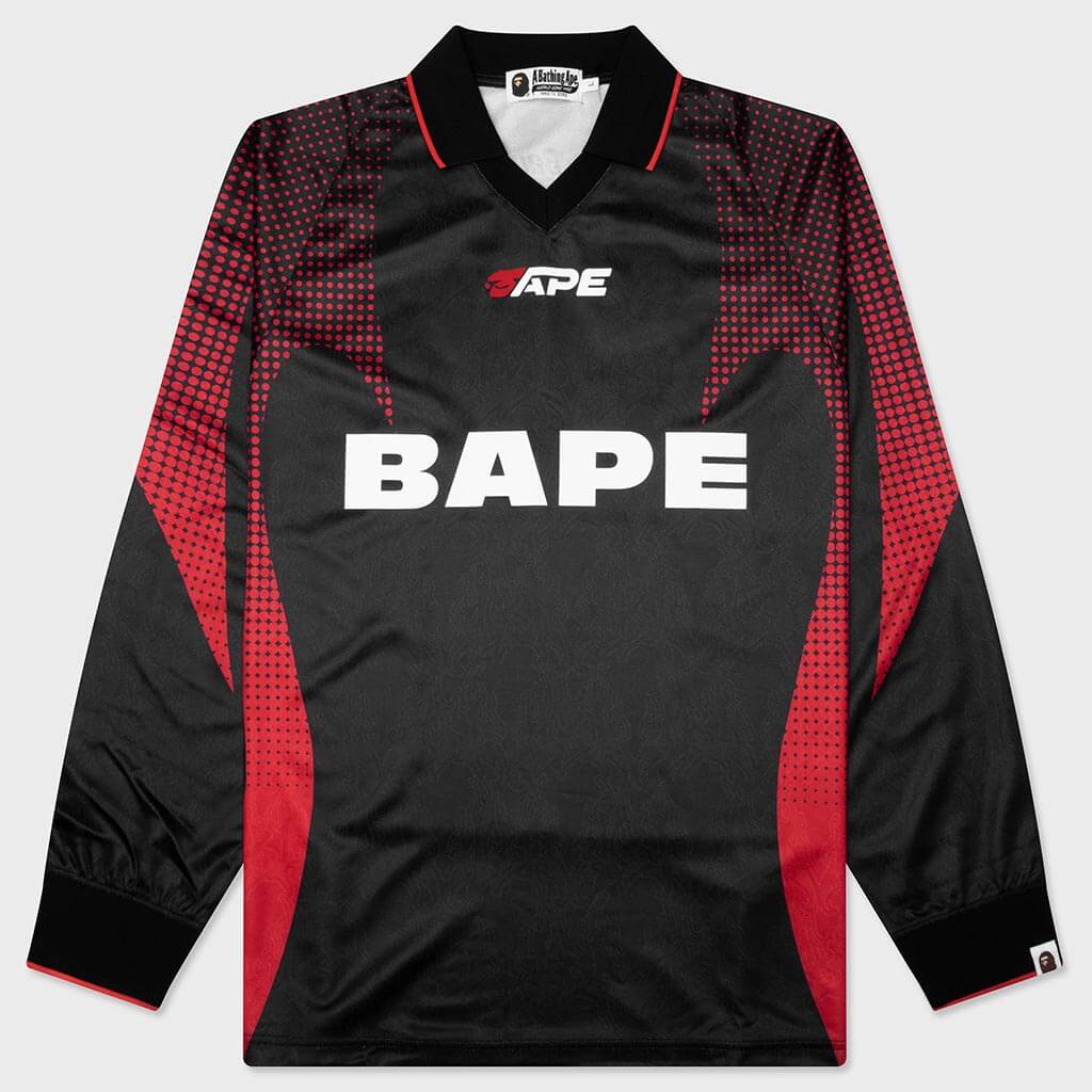 Ape Flame Monogram Jacquard Logo Relaxed Fit Football Jersey - Black