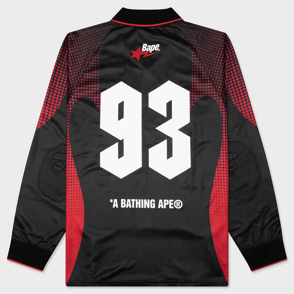 Ape Flame Monogram Jacquard Logo Relaxed Fit Football Jersey - Black