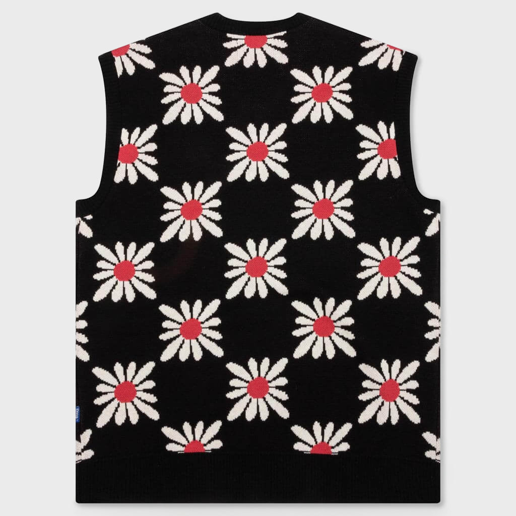 Checkered Floral Sweater Vest - Black Floral